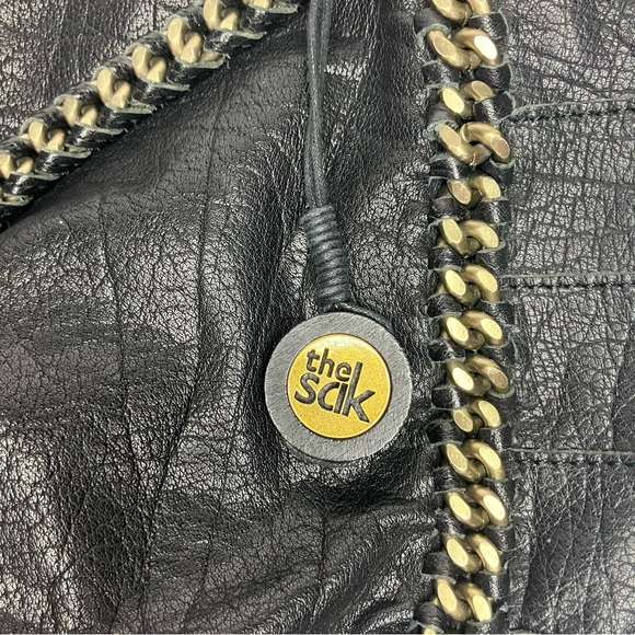 The Sak Black Slouchy Hobo Style Shoulder Bag with Gold Chain Accents - Picture 3 of 6